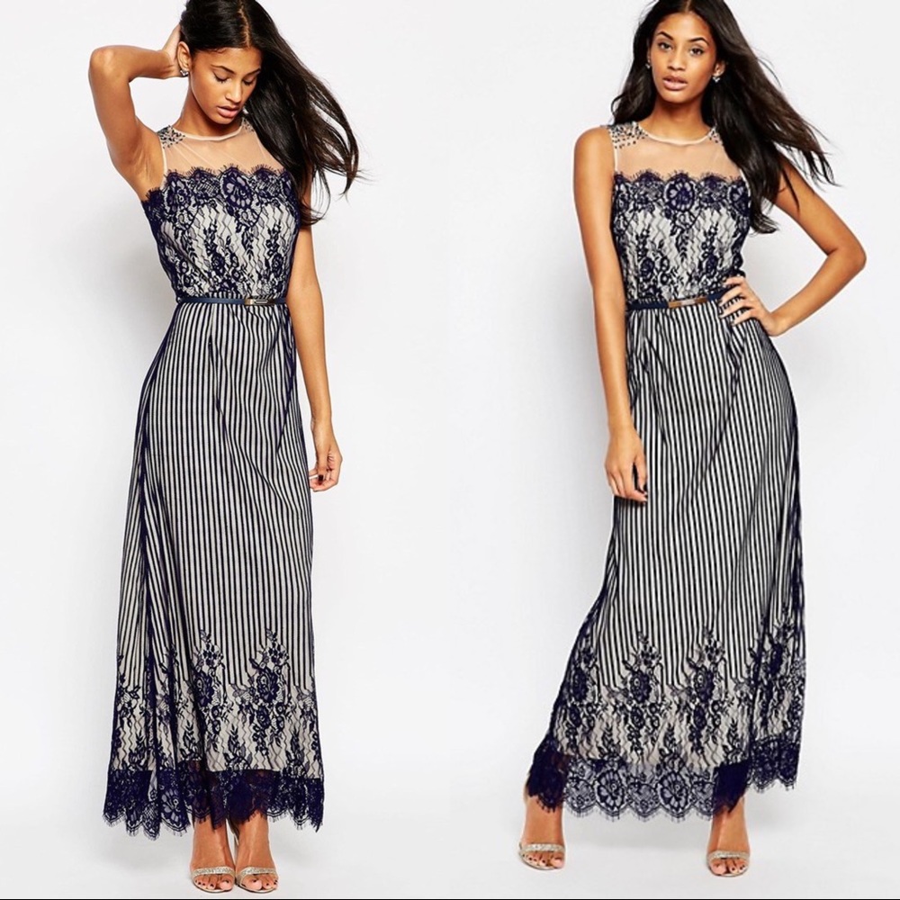 Little Mistress Maxi Dress in Striped Lace